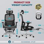 Ergonomic Office Chair, High Back Desk Chairs with Retractable Footrest, Breathable Mesh, Adjustable Headrest, 3D Armrests, Lumbar Support, Tilt Function, Comfy Swivel Computer Gaming Chair - Image 4