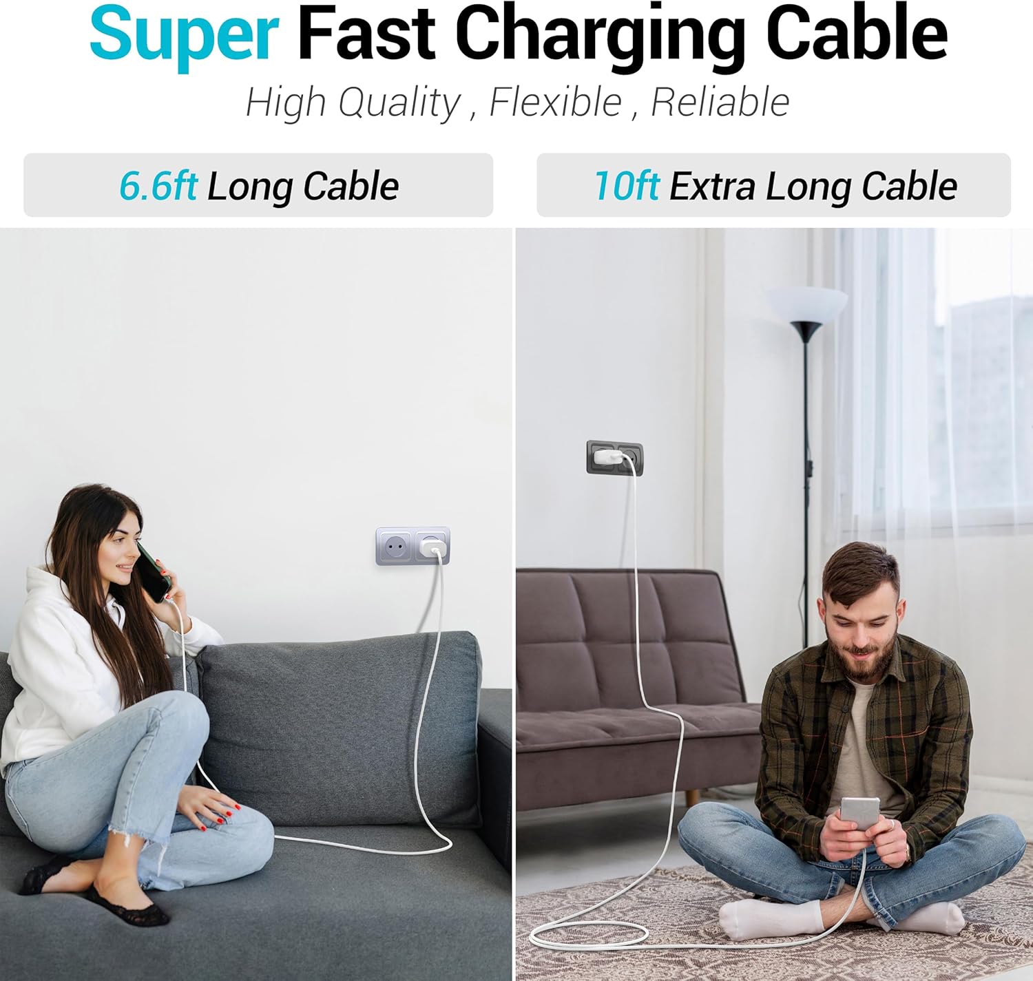 iPhone 15 16 Charger, 30W Super Fast Charging, USB C Block Type C Cable Cord [ 6.6ft + 10ft ] for iPhone 16,16 Plus,16 Pro,16 Pro Max, iPhone15, iPad Pro 12.9/11, Galaxy S25, S24,S23-2Pack - Image 3