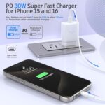 iPhone 15 16 Charger, 30W Super Fast Charging, USB C Block Type C Cable Cord [ 6.6ft + 10ft ] for iPhone 16,16 Plus,16 Pro,16 Pro Max, iPhone15, iPad Pro 12.9/11, Galaxy S25, S24,S23-2Pack - Image 6