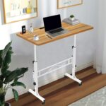 Small Standing Desk Adjustable Height, Mobile Stand Up Desk with Wheels, Small Computer Desk Rolling Desk, 32 Inch Portable Laptop Desk White Standing Table for Home Office Desks - Image 3