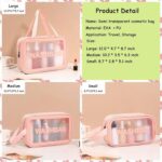 Clear Travel Bags for Toiletries, 3Pcs Portable PVC Waterproof Cosmetic Bags, Transparent Travel Storage Carry Pouch, Toiletry Bags and Cosmetics Organizer for Women Men (Pink) - Image 3