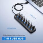 USB Hub 3.0, 7-Port USB Hub Splitter with Individual On/Off Switches and Lights, 3.2ft/1m Long Cable Compatible with MacBook, Laptop, Surface Pro, PS4, PC, Flash Drive, Mobile HDD - Image 3