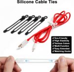 48Pcs Cord Organizer Kit, Reusable Silicone Cable Ties, Strong Adhesive Cable Clips for Cable Management, Multipurpose Wire Management for Bundling and Fastening Various Wires (Black, White) - Image 3