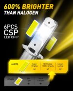 AUXITO H3 LED Bulb, 16,000LM 600% Super Brighter, 10 Years Lifespan, 1:1 Size Plug-n-Play, 100% Perfect Installation, H3 LED Fog Lighr Bulb for Fog Lamp, DRL, Canbus Ready, Pack of 2 - Image 4