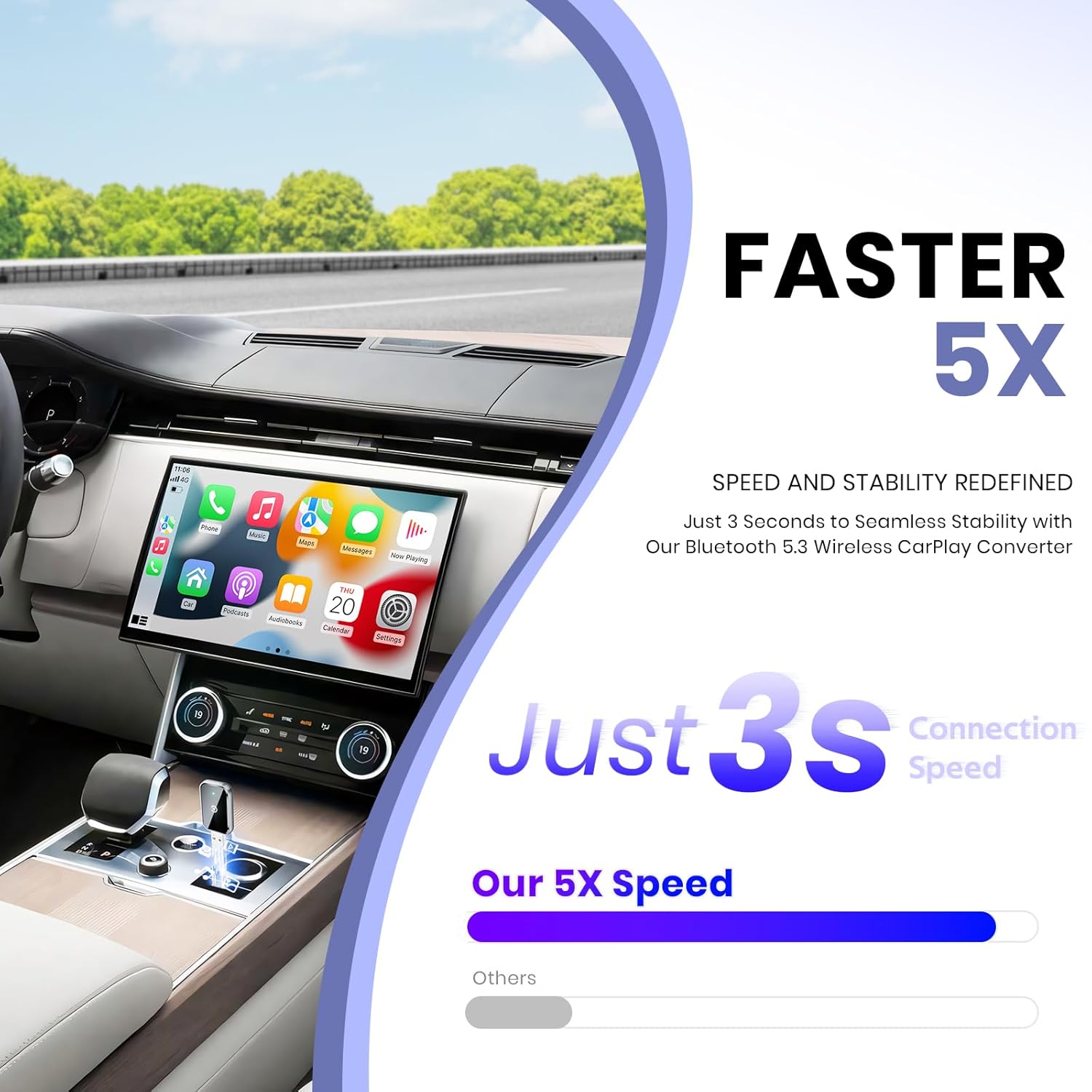 Wireless CarPlay Adapter for iPhone, Convert Wired to Wireless Apple CarPlay Adapter, Mini Size with Extension Cable USB & USB-C/Type-C, Stable Control & No Delay, Black - Image 4