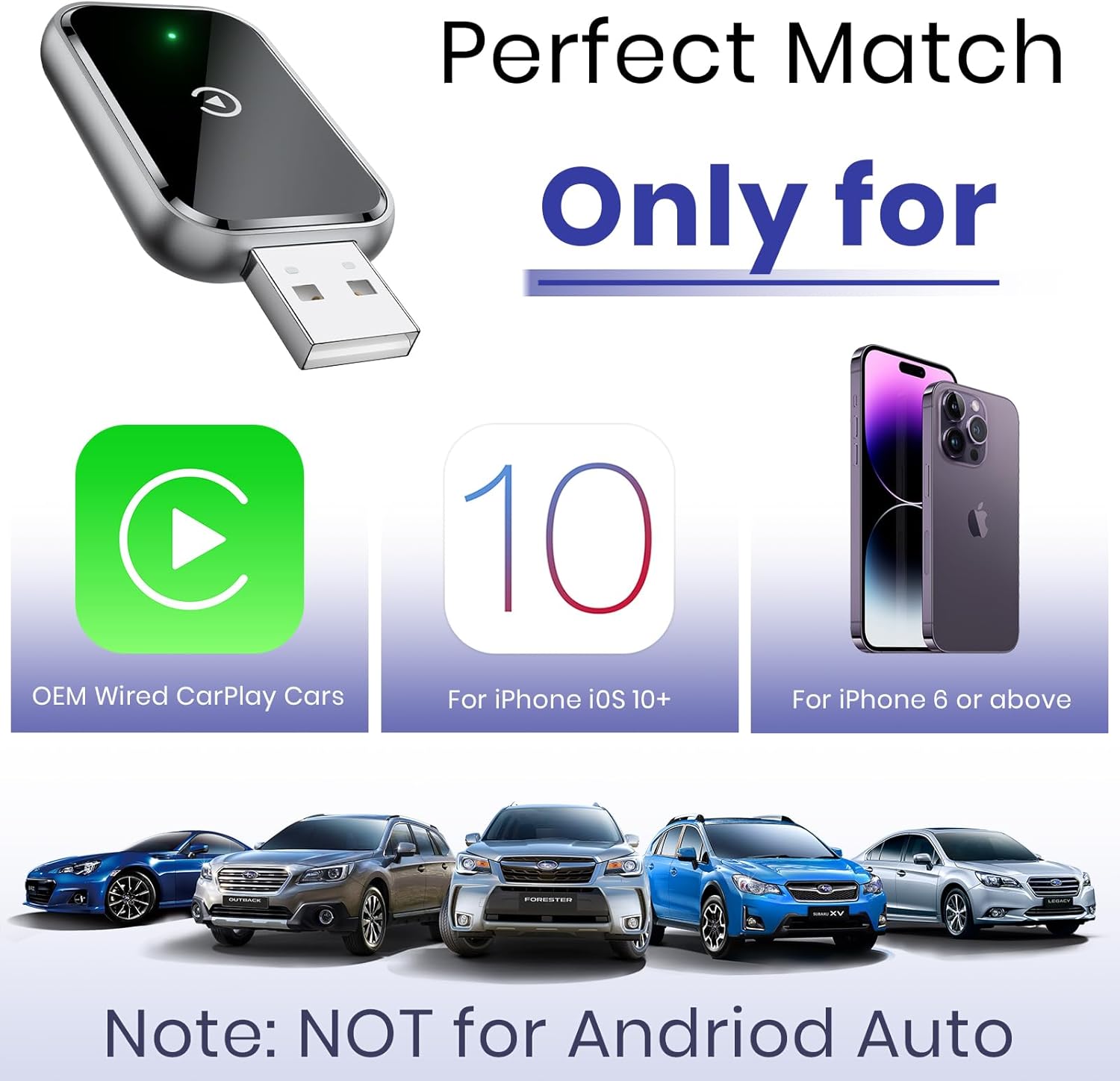Wireless CarPlay Adapter for iPhone, Convert Wired to Wireless Apple CarPlay Adapter, Mini Size with Extension Cable USB & USB-C/Type-C, Stable Control & No Delay, Black - Image 5