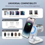 2025 Magnetic Wireless Mag-Safe Charger Stand,3 in 1 Charger with Light for iPhone 16 15 14 13 12 Pro Max Plus,Charging Pad for Apple Watch Series & Air pods 4 3 2 Pro(White) - Image 3