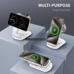 2025 Magnetic Wireless Mag-Safe Charger Stand,3 in 1 Charger with Light for iPhone 16 15 14 13 12 Pro Max Plus,Charging Pad for Apple Watch Series & Air pods 4 3 2 Pro(White) - Image 4