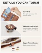 BOSTANTEN Slim Wallet Women Leather RFID Blocking Credit Card Holder Bifold Thin Wallet with Zipper Pocket Beige＆Brown - Image 4