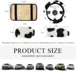 4 PCS Cow Print Car Accessories Set, Soft Fluffy Plush Cute Cow Steering Wheel Cover & Handbrake Cover, Warm Furry Cow Print Armrest Mat & Shift Gear Cover, Car Accessories - Image 3