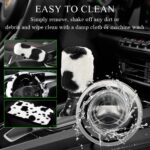 4 PCS Cow Print Car Accessories Set, Soft Fluffy Plush Cute Cow Steering Wheel Cover & Handbrake Cover, Warm Furry Cow Print Armrest Mat & Shift Gear Cover, Car Accessories - Image 6
