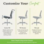 HON Crio High Back Office Chair Mesh Desk Chair With Wheels and Arms - Ergonomic Office Chair with Adjustable Center-Tilt Recline, Home Office Swivel Chair Comfortable for Long Hours - Black - Image 6