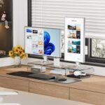 X-cosrack Acrylic Monitor Stand Riser,Dual Monitor Stand with Adjustable Length and Angle,3 Shelf with Anti-Slip Mat for Laptop, Computer, PC, Printer,TV Screen - Image 3