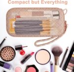 Portable Travel Makeup Bag,Soft Silicone Waterproof Toiletry Cosmetic Bag for Women,Upgrade Anti-Fall Out Zipper Closure Organizer Makeup Case -(Khaki) - Image 5