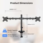 Pholiten Dual Monitor Stand,Heavy Duty Adjustable Monitor Desk Mount for 2 Screens up to 38Inches,Dual Monitor Arm with Height Adjustable Tilt Swive Rotate,Holds up to 22 lbs - Image 4