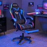 Gaming Chair Massage with LED Lights and Ergonomic Computer Gaming Chair with Footrest High Back Video Game Chairs with Adjustable Lumbar Support Blue and Black - Image 3