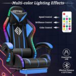 Gaming Chair Massage with LED Lights and Ergonomic Computer Gaming Chair with Footrest High Back Video Game Chairs with Adjustable Lumbar Support Blue and Black - Image 5
