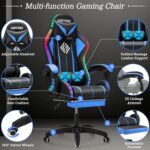 Gaming Chair Massage with LED Lights and Ergonomic Computer Gaming Chair with Footrest High Back Video Game Chairs with Adjustable Lumbar Support Blue and Black - Image 7