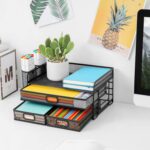 Marbrasse 3 Tier Mesh Desk Organizer with Drawer, Multi-Functional Desk Organizers and Accessories, Paper Letter Organizer with 2 Pen Holder for Home Office Supplies (Black) - Image 3