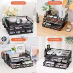 Marbrasse 3 Tier Mesh Desk Organizer with Drawer, Multi-Functional Desk Organizers and Accessories, Paper Letter Organizer with 2 Pen Holder for Home Office Supplies (Black) - Image 5