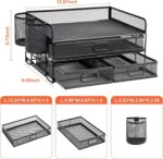 Marbrasse 3 Tier Mesh Desk Organizer with Drawer, Multi-Functional Desk Organizers and Accessories, Paper Letter Organizer with 2 Pen Holder for Home Office Supplies (Black) - Image 7