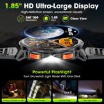 Military Smart Watches for Men, 1.85" HD Large Screen Smart Watch, Flashlight/730mAh/110+ Sports Modes Fitness Tracker Watch, Waterproof Mens Smart Watch for Android Phones iPhone Compatible - Image 3