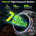 Military Smart Watches for Men, 1.85" HD Large Screen Smart Watch, Flashlight/730mAh/110+ Sports Modes Fitness Tracker Watch, Waterproof Mens Smart Watch for Android Phones iPhone Compatible - Image 4