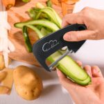 Kitchen Gadgets Set 5 Pieces, Space Saving Cooking Tools Kitchen Accessories - Fruit/Vegetable Peeler, Cheese/Chocolate Grater, Bottle Opener, Pizza Cutter, Garlic/Ginger Grinder Gift Set (Black) - Image 3