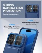 for iPhone 16 Case with Card Holder (Store 3-5 Cards) & Slide Camera Cover & RFID Blocking, Military Grade Protection, Rugged Silicone Wallet Case for iPhone 16 6.1", Blue - Image 5