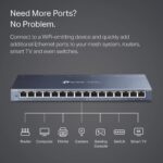 TP-Link 16 Port Gigabit Ethernet Network Switch, Desktop/ Wall-Mount, Fanless, Sturdy Metal w/ Shielded Ports, Traffic Optimization, Unmanaged (TL-SG116) Black - Image 4