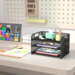 Samstar 3 Tier Letter Tray Paper Organizer with Handle, Mesh Desk Organizer Paper Sorter File Rack Shelves, Black - Image 3
