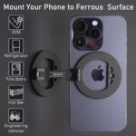 Double Magnetic Ring Phone Holder – Attach to Any Iron Surface | 1/4" Screw Hole | Compatible with iPhone 16/15/14/13/12 Pro Max Series & MagSafe Cases (MS-01-Black) - Image 3