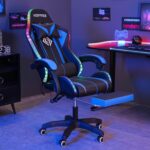 Gaming Chair with Bluetooth Speakers and RGB LED Lights Ergonomic Massage Video Game Chair with Footrest High Back with Lumbar Support Blue and Black - Image 3