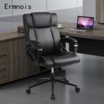 Executive Office Chair with Thicken Armrest, Ergonomic Home Office Desk Chair with Lumbar Support, Upholstered Leather Mid-Back Computer Gaming Chair for Home/Office, Black - Image 3