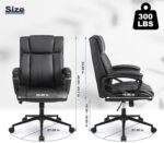 Executive Office Chair with Thicken Armrest, Ergonomic Home Office Desk Chair with Lumbar Support, Upholstered Leather Mid-Back Computer Gaming Chair for Home/Office, Black - Image 4