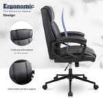 Executive Office Chair with Thicken Armrest, Ergonomic Home Office Desk Chair with Lumbar Support, Upholstered Leather Mid-Back Computer Gaming Chair for Home/Office, Black - Image 7