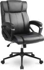Executive Office Chair with Thicken Armrest, Ergonomic Home Office Desk Chair with Lumbar Support, Upholstered Leather Mid-Back Computer Gaming Chair for Home/Office, Black - Image 9