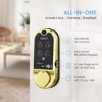 Lockly Vision Smart Lock, HD Video Doorbell Smart Locks for Front Door, Fingerprint Door Lock, Touchscreen Keypad, App Control, No Monthly Fee, Auto Lock - Brushed Gold - Image 4