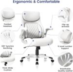 Nouhaus Ergonomic Office Chair Premium Microfiber Leather Adjustable Lumbar Support & Armrests, High Back Comfy Desk Gaming Chairs Executive Computer Swivel Chair Tilt Function(Posture,White) - Image 4