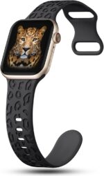 2Pack Leopard Engraved Bands Compatible with Apple Watch Band 41mm 40mm 38mm 49mm 46mm 45mm 44mm 42mm Women, Silicone Cheetah Sport Strap for iWatch Series SE 10 9 8 7 6 5 4 3 2 1,Ultra - Image 4