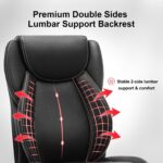 Office Chair,Big and Tall 400Lbs with Footrest, Ergonomic with Adjustable Backrest, Reclining Computer Chair with Double Lumbar Support, Thick Bonded Leather for Comfy (Black) - Image 4
