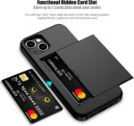 Nvollnoe Compatible with iPhone 15 Case with Card Holder Heavy Duty Protective Dual Layer Shockproof Hidden Card Slot Slim Wallet Phone Cover for Women&Men 6.1 inch(Black) - Image 3