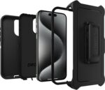 OtterBox iPhone 15 Pro MAX (Only) Defender Series Case - Black, screenless, Rugged & Durable, with Port Protection, Includes Holster Clip Kickstand - Image 5