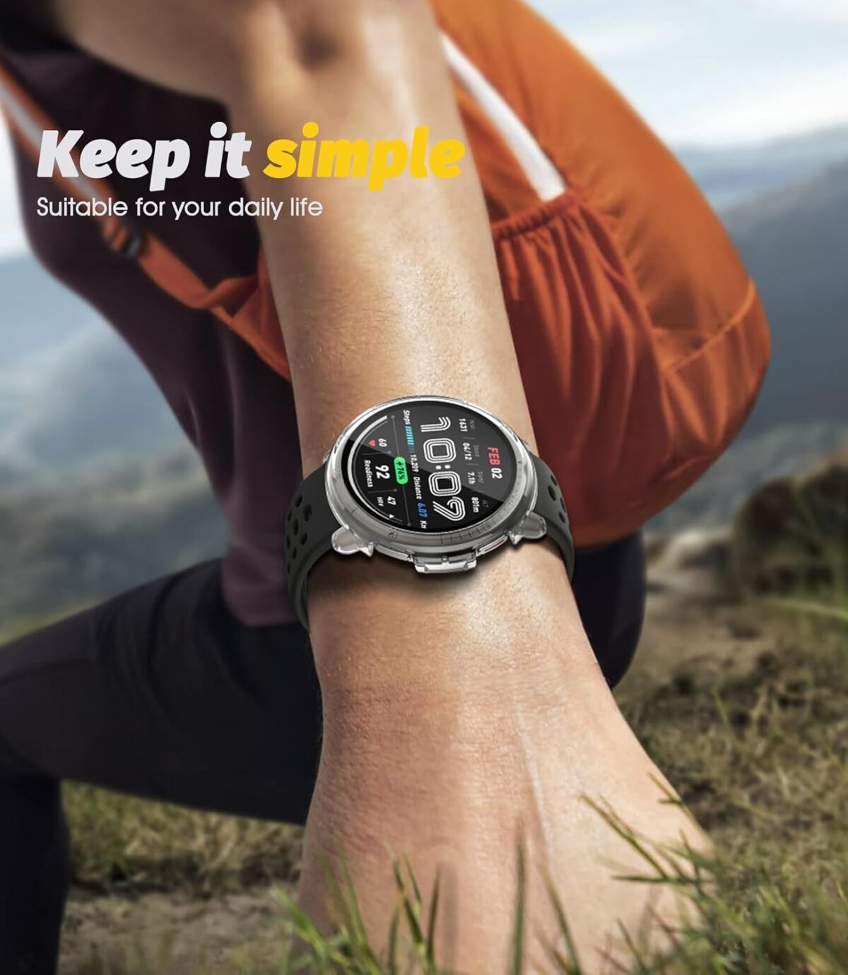 (1 Pack) Orzero Watch Case Compatible for Amazfit Active 2, Protective PC Frame Face Cover Built-in Tempered Glass Screen Protector, Scratch Resistant Shock Absorbing - Crystal Clear - Image 7