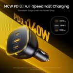 AOHI 165W Laptop Car Charger Adapter 140W PD 3.1/ 100W PD 3.0 USB C Super Fast Charging PPS 45W 3-Ports QC5.0 Car Lighter Charger for MacBook Pro, iPhone 16/15, Galaxy S24 Ultra, iPad, Black - Image 3