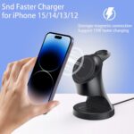 Wireless Charger,3 in 1 Magnetic Wireless Charger Stand, Fast Wireless Charging Dock for iPhone16/15/14/13/12 Series, Apple Watch Series, AirPods Pro. - Image 3