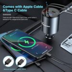 Retractable Car Charger,68W 4 in 1 Super Fast Charge Car Phone Charger,Retractable Cables (31.5 inch) and 2 USB Ports Car Charger Adapter for iPhone 15/14/13/12 Pro Max XR,iPad,Samsung,Pixel - Image 3