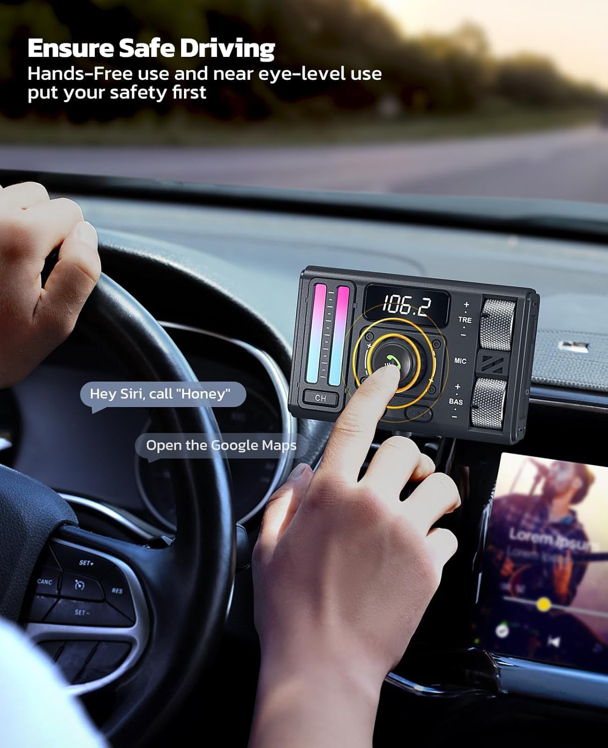 Nulaxy Bluetooth 5.3 Car Adapter with Air Vent Installation & DSP Noise Cancellation, QC3.0 & Type-C PD Car Charger Wireless FM Radio Transmitter Supports Bass & Treble Boost - Image 5