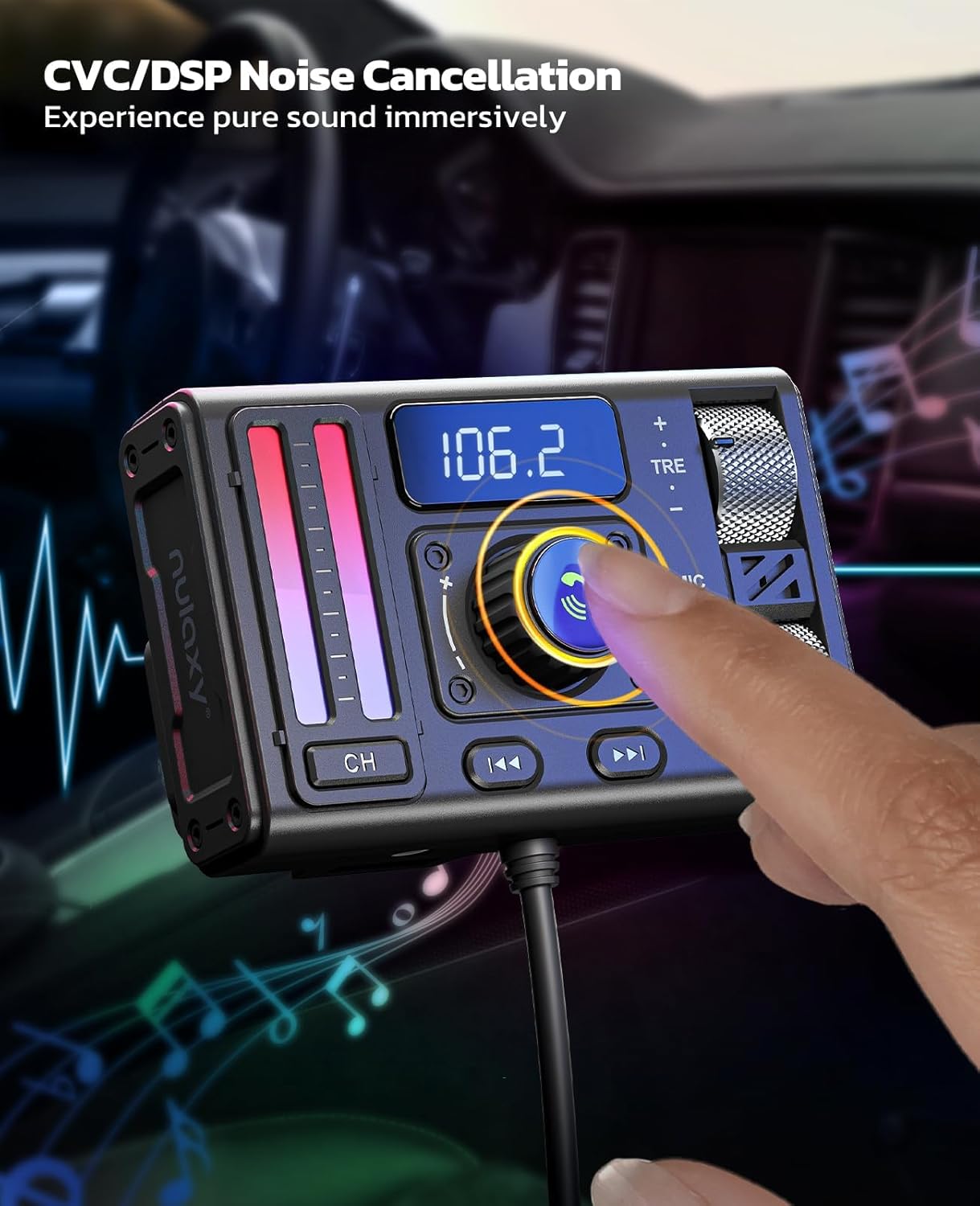 Nulaxy Bluetooth 5.3 Car Adapter with Air Vent Installation & DSP Noise Cancellation, QC3.0 & Type-C PD Car Charger Wireless FM Radio Transmitter Supports Bass & Treble Boost - Image 8