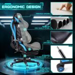 Gaming Chair High Back Ergonomic Computer Racing Chair Adjustable Office Chair with Footrest, Lumbar Support Swivel Chair - Upgraded Version BlackBlue - Image 6